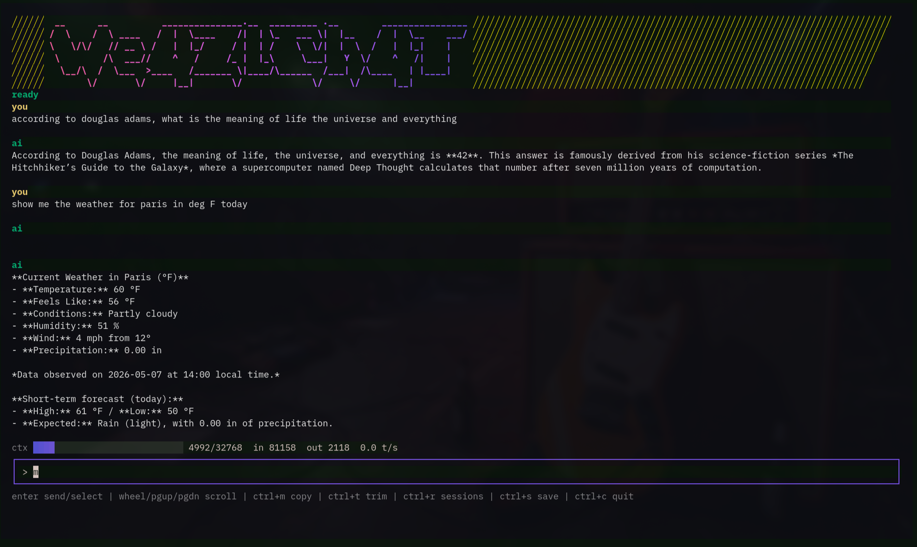 WeazlChat terminal screenshot