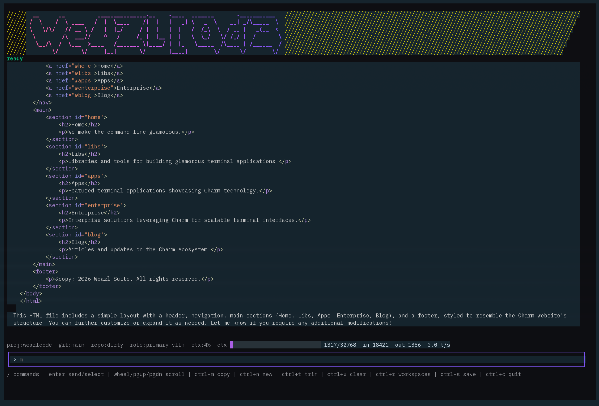 WeazlCode terminal screenshot